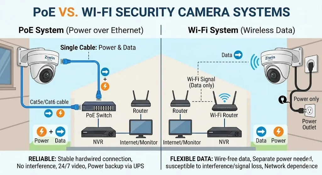 POE vs. Wi-Fi Security cameras: ซึ่งดีกว่าสำหรับธุรกิจของคุณในปี2026?